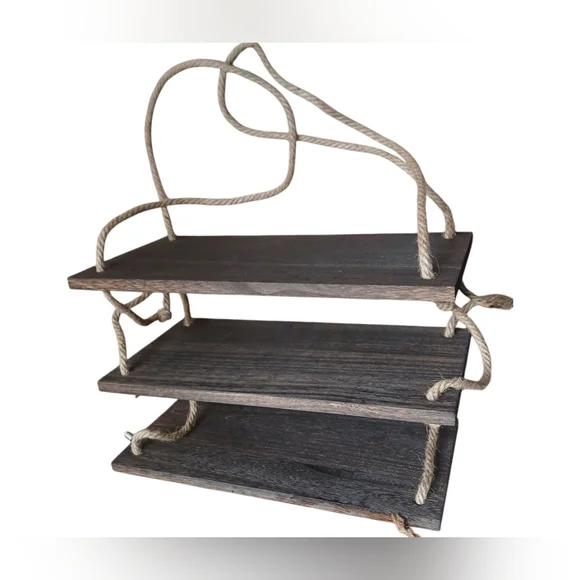 Iwaiting 3 Tier Antique Wood Floating Hanging Wall Shelf NWOT - Picture 4 of 7